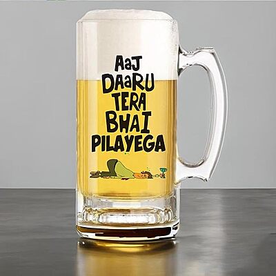 Sublimation Printed Froaster Beer Mug With Designer Transparent Crazy Quote Based Beer Mug (Aaj Daaru Tera Bhai Pilayega) Sublimation Printed Froaster Beer Mug With Designer Transparent Crazy Quote Based Beer Mug (Aaj Daaru Tera Bhai Pilayega)