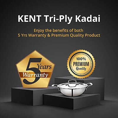 KENT Triply Kadai 26 CM with SS Lid 3.1 L