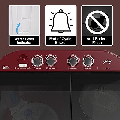 Godrej 10.5 Kg 5 Star Semi-Automatic Top Load Washing Machine With Toughened Glass Lid Godrej 10.5 Kg 5 Star Semi-Automatic Top Load Washing Machine With Toughened Glass Lid