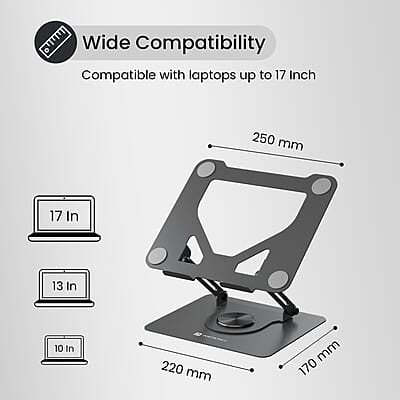 Portronics My Buddy K11 Metal Laptop Stand with 360° Rotation, Height & Angle Adjustable, Foldable Design