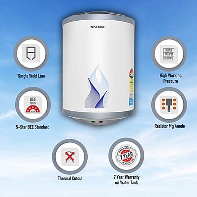 Faber 25Ltr Storage Water Heater Heating Indicator, Temperature Control 2000W