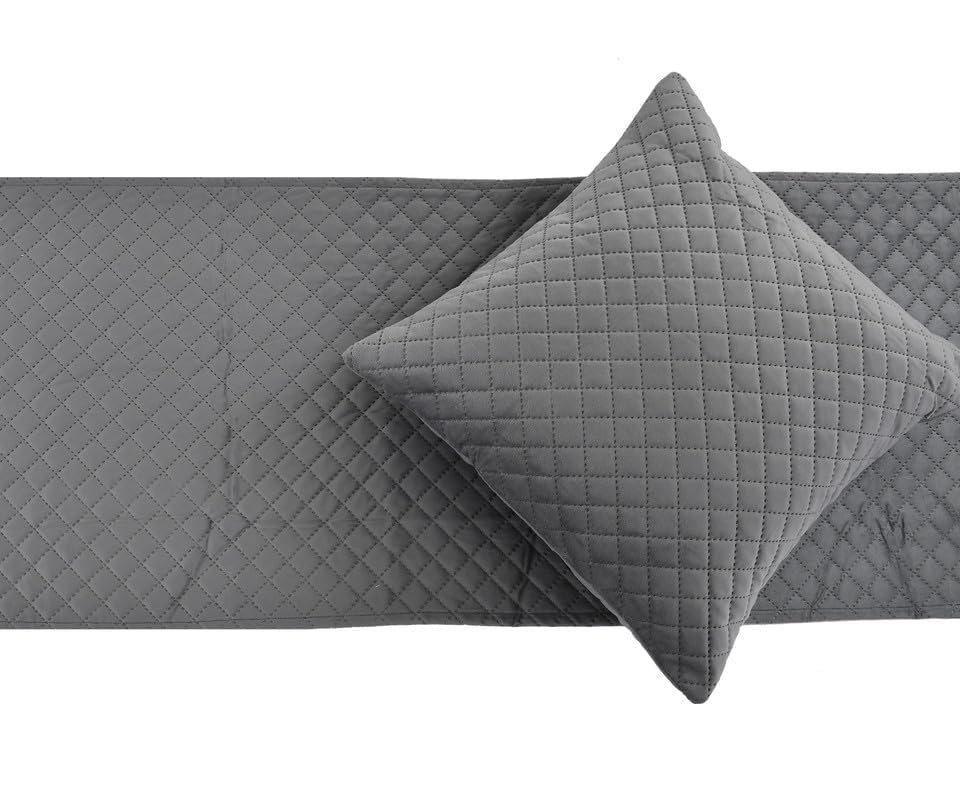 Bed Runner Velvet Ultrasonic with Cushion Cover - Grey (Classic) Bed Runner Velvet Ultrasonic with Cushion Cover - Grey (Classic)