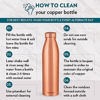 Borosil PRO Copper Water Bottle, 100% Copper, Leak-proof, For Everyday Use, 950 ml