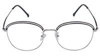 Female Square Large Spectacle Frames. Silver & Black Color Metal Frame. Transparent ARC Lens.