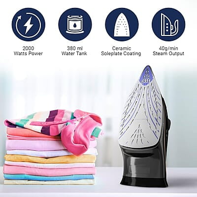 Crompton Fabrigenius 2000 W Steam Iron with 380 ml Water Tank, Upto 40g /min Steam Output and Ceramic Coating Soleplate