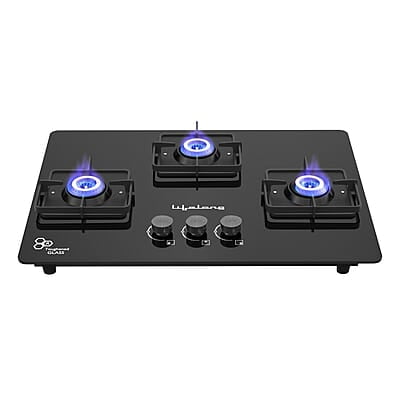 Lifelong 3 Gas Burner Top - 3 Burners Hob Top Gas Stove with Automatic Ignition - Toughened Glass top Gas Stove
