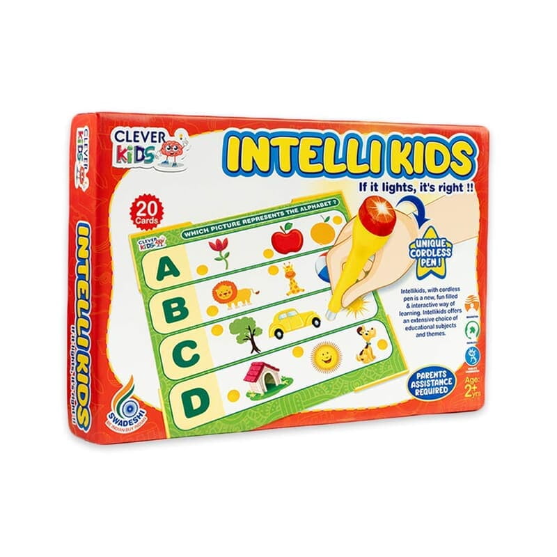 Intellikids Electro Game, 10 Double Sided Printed Cards, If it Lights its Right!! Learn About Alphabet,Numbers,Colors,Shapes,etc