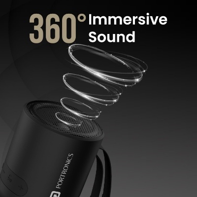Portronics Soundpot 20W Wireless Bluetooth Portable Speaker with 360° immersive Sound, Upto 6 Hours Playtime, in Built Mic, TWS Mode, Easy Control, Strong Lanyard, Type C Fast Charging(Black) Portronics Soundpot 20W Wireless Bluetooth Portable Speaker with 360° immersive Sound, Upto 6 Hours Playtime, in Built Mic, TWS Mode, Easy Control, Strong Lanyard, Type C Fast Charging(Black)