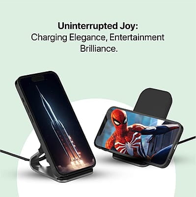 Portronics Freedom 15 Plus 15W Desktop Wireless Charger + Mobile Stand with Dual Coil, Aluminum Alloy