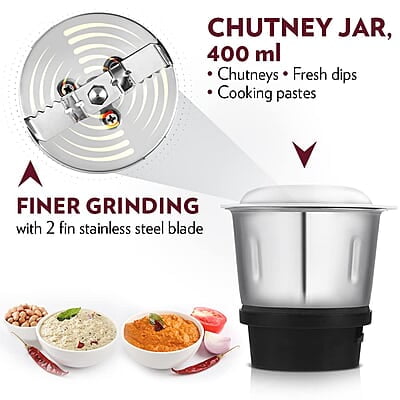 Borosil Star Mixer Grinder, For Wet/Dry Mixing & Grinding, 500 Watts, 3 Jars (400 ml Chutney Jar, 1.2 L Multipurpose Jar, 0.8 L Dry/Wet Grinding Jar), Mixie For Kitchen, Blue