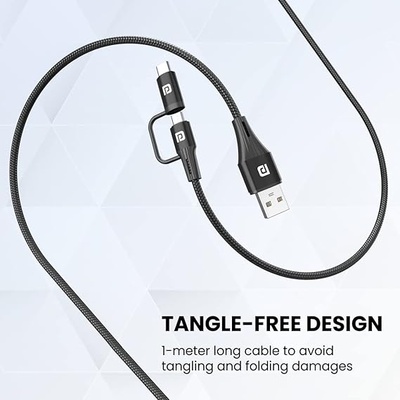 Portronics Konnect J7 20W Fast Charging with Dual Output (Type C + Micro USB), Changeable Metallic Heads, 480 Mbps Data Transfer, 1M (Black) Portronics Konnect J7 20W Fast Charging with Dual Output (Type C + Micro USB), Changeable Metallic Heads, 480 Mbps Data Transfer, 1M (Black)