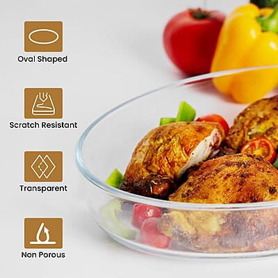 AGARO Elite Borosilicate Glass Baking Tray for Kitchen, 1600 ml Oval
