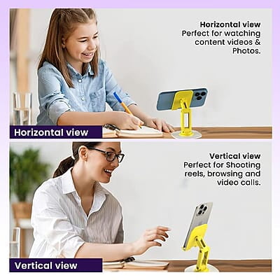 Portronics Mobot III 360° Rotatable & Foldable Mobile Phone Holder With Stable Metallic base,Adjustable Height