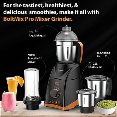 Crompton Boltmix Pro Mixer, Grinder & Blender, Heavy Duty 750W Powertron Motor, 3 Stainless steel Blade, 1 unbreakable jar & Motor Vent-X Technology Crompton Boltmix Pro Mixer, Grinder & Blender, Heavy Duty 750W Powertron Motor, 3 Stainless steel Blade, 1 unbreakable jar & Motor Vent-X Technology