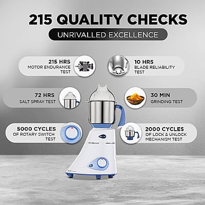Preethi Blue Leaf Diamond MG-214 750 Watt Mixer Grinder with 3 Jars (Wet Grinding (1.5 litres) + Dry Grinding Jar (0.5 litre) + Chutney Jar (0.4 litre)Stainless steel)
