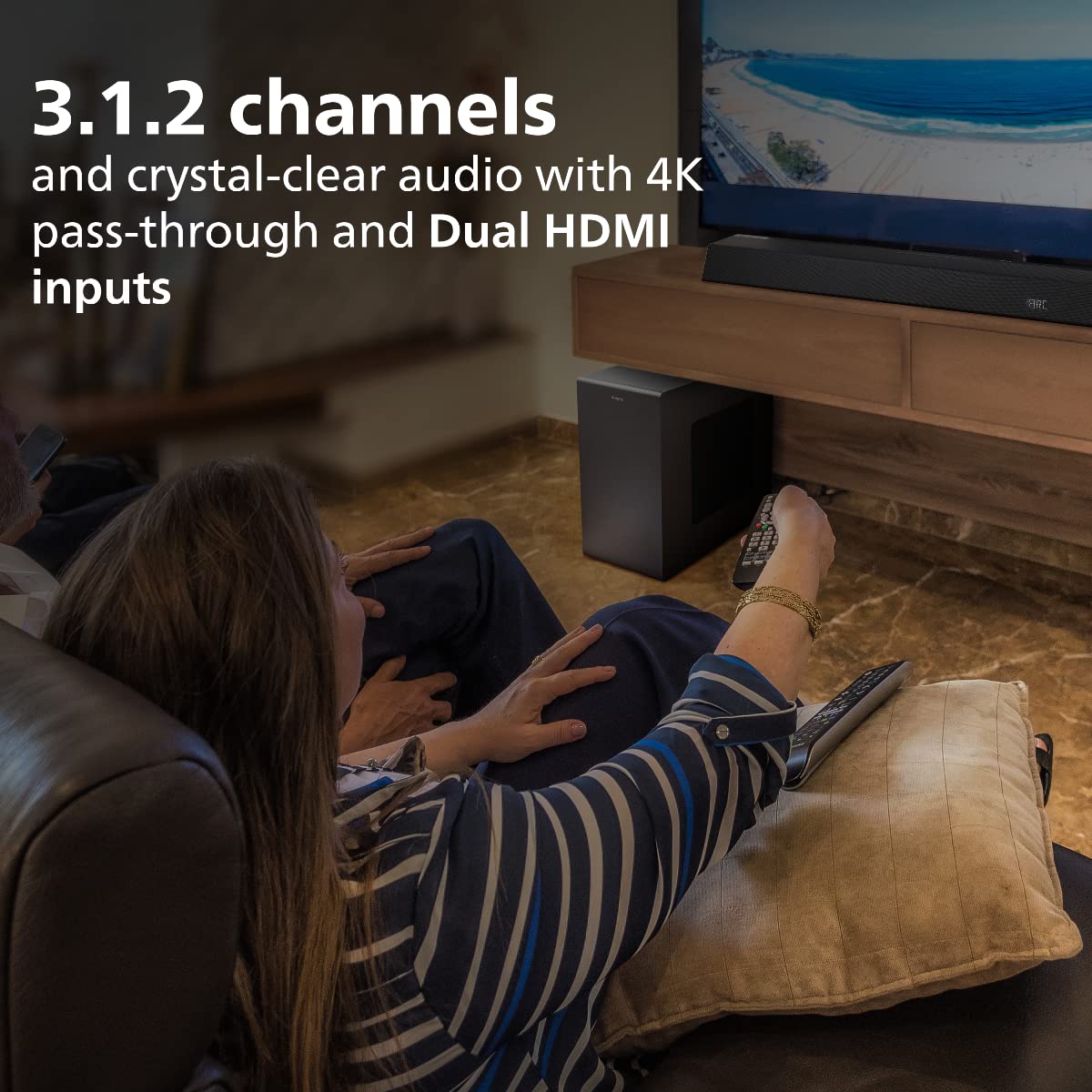 Philips TAB8947 5.1 Ch Soundbar with Dolby Atmos, Wireless Subwoofer, Up-Firing Speakers, Virtual Surround, Built-in Chromecast, AI Voice Assistant – 660W, Black Philips TAB8947 5.1 Ch Soundbar with Dolby Atmos, Wireless Subwoofer, Up-Firing Speakers, Virtual Surround, Built-in Chromecast, AI Voice Assistant – 660W, Black