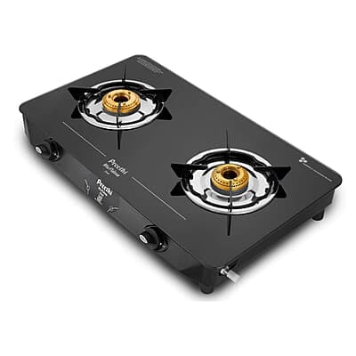 Preethi - GTS123 Zeal Glass top 2 Burner Gas Stove, Manual Ignition