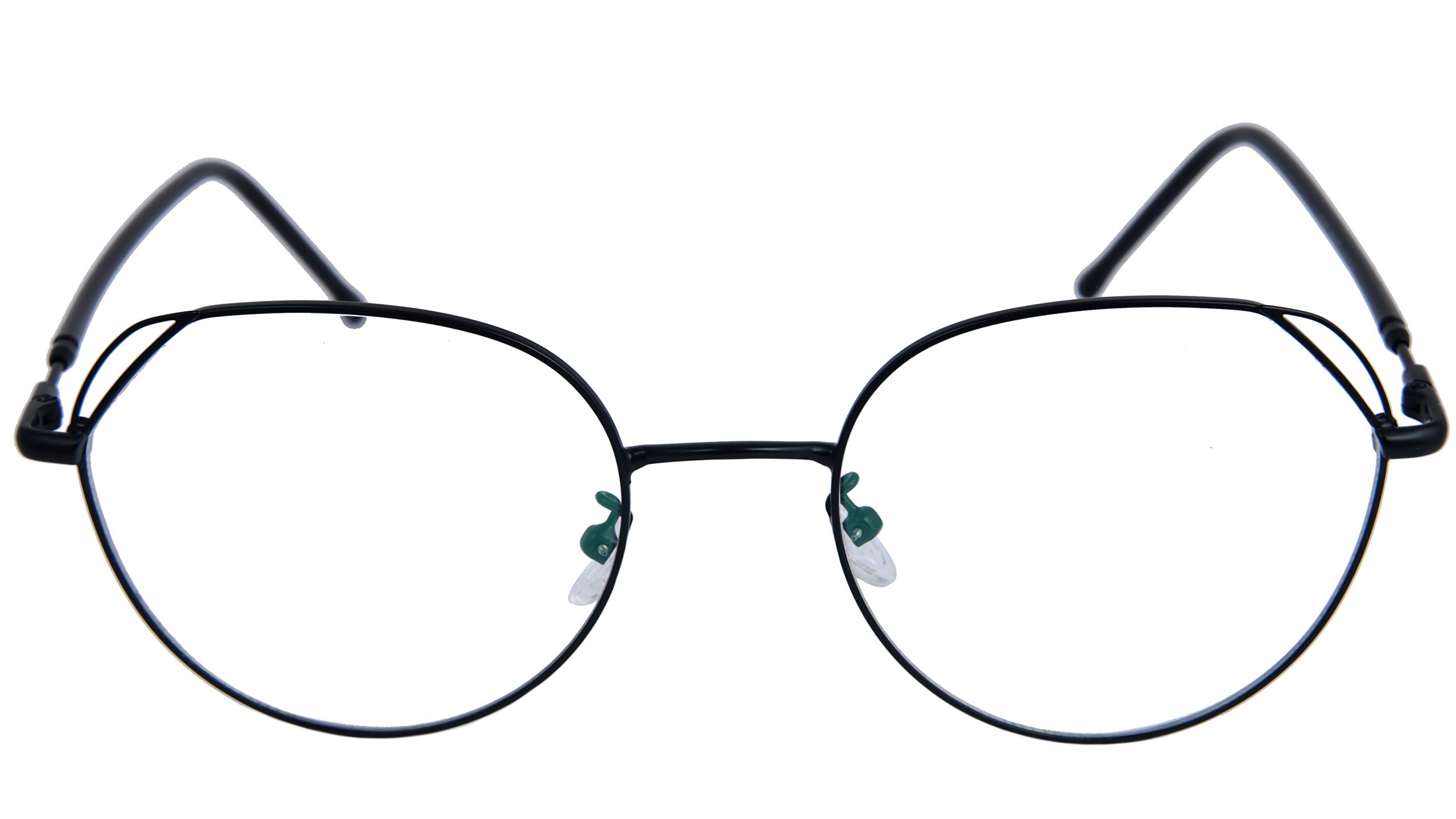 Unisex Round Large Spectacle Frame. Transparent ARC Lens. Black Color Metal Frame.