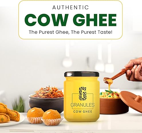 GRANULES Pure Cow Ghee 500ml | Natural Desi Ghee | Premium Cow Ghee | Organic Pure Ghee | Traditional Method | Authentic Ghee for Cooking | Ghee Cow 500ml Glass Jar - Pack of 3 GRANULES Pure Cow Ghee 500ml | Natural Desi Ghee | Premium Cow Ghee | Organic Pure Ghee | Traditional Method | Authentic Ghee for Cooking | Ghee Cow 500ml Glass Jar - Pack of 3