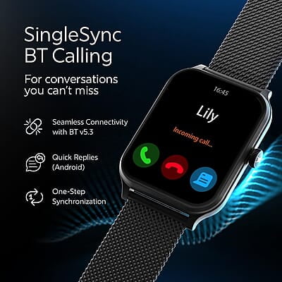 Fastrack New Limitless Classic|Large 1.91" Super UltraVU Display|Functional Crown|Highest 320x385 Pixel Resolution|SingleSync BT Calling|100+ Sports Modes|Metal Case Premium Smartwatch - Black Mesh