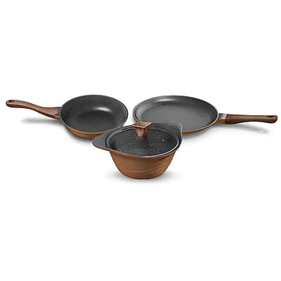 Preethi Artistic Collection Die Cast Non Stick Set, 27 cm Tawa, 24 cm Fry Pan, Kadai 24 cm with Glass Lid Preethi Artistic Collection Die Cast Non Stick Set, 27 cm Tawa, 24 cm Fry Pan, Kadai 24 cm with Glass Lid