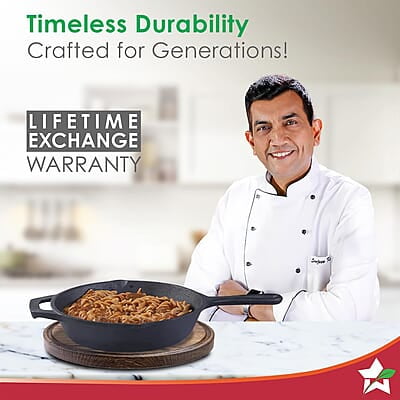 Wonderchef Forza Cast-Iron Fry Pan, Pre-Seasoned Cookware, Induction Friendly, 24cm, 3.8mm