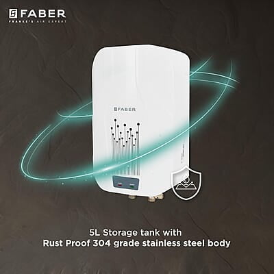 Faber Zippy Instant Geyser 5 Litre 3000W Powerful Heating Superior Energy Efficiency