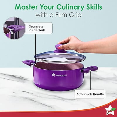 Wonderchef Royal Velvet 24cm Casserole with Glass Lid Virgin Aluminium 3 mm thick 4.5 litres
