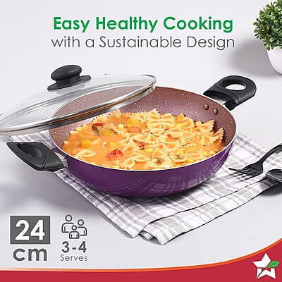 Wonderchef Valencia Non-Stick Kadhai with Glass Lid 2 litres Capacity Size 24 cm Kadai Wonderchef Valencia Non-Stick Kadhai with Glass Lid 2 litres Capacity Size 24 cm Kadai