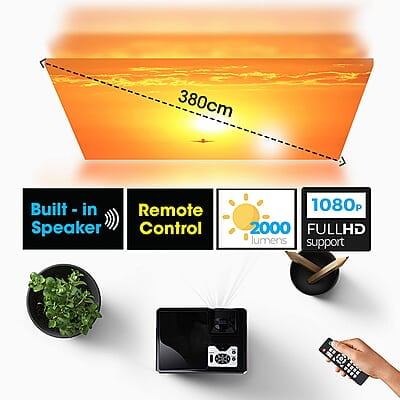 ZEBRONICS ZEB-LP2000M Full HD Home Theatre Projector with Miracast, DLNA/Airplay Support, Built in Speaker, HDMI/VGA, 1080p Support and Remote Control