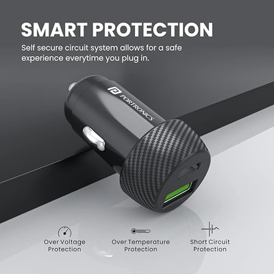 Portronics Car Power 7 20W Fast Charging With Dual Output Rapid Charge Compatible With Cellular Phones (Black) Portronics Car Power 7 20W Fast Charging With Dual Output Rapid Charge Compatible With Cellular Phones (Black)