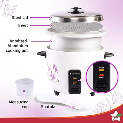 WONDERCHEF Nutri Cook Rice Cooker With Single Bowl, 1.8 Litres