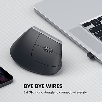Portronics Toad Ergo Vertical Advanced Wireless Ergonomic Mouse 2.4Ghz, 6D Button, Wrist Support, Adjustable DPI Upto 1200, Supports Hand Posture