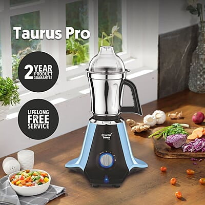 Preethi Plastic Taurus Pro Mg-259 Mixer Grinder, 1000 Watt, Blue-Black, 3 Jars, 2Yr Guarantee
