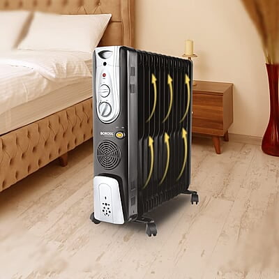 Borosil Volcano 9 Fin OFR | 3 Power Heating Mode, 2400W Oil Filter Filled Radiator Room Heater | Noiseless Operation, PTC Fan | 2 Years Warranty, Black Borosil Volcano 9 Fin OFR | 3 Power Heating Mode, 2400W Oil Filter Filled Radiator Room Heater | Noiseless Operation, PTC Fan | 2 Years Warranty, Black