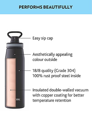 Borosil Hydra GoSports 900 ml Stainless Steel Wate Bottle | Double Wall Vacuum Insulated Flask, Black | 14 Hrs Hot & 18 Hours Cold | Ideal for Personal & Corporate Gifting
