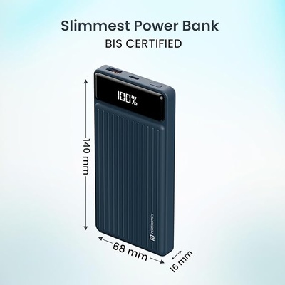 Portronics Luxcell B 10K 10000 mAh 22.5W Fast Charging Power Bank, Ultra Slim Power Bank with Mach USB-A Output, Type C PD Output, Type C Input, Wake Up Button Portronics Luxcell B 10K 10000 mAh 22.5W Fast Charging Power Bank, Ultra Slim Power Bank with Mach USB-A Output, Type C PD Output, Type C Input, Wake Up Button