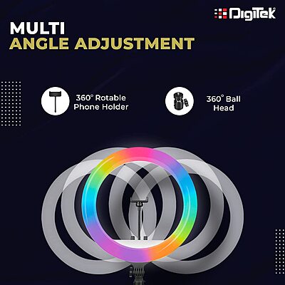 DIGITEK® (DRL-18 RGB) 18 Inch Multi-Color LED Ring Light with Remote Control & Smartphone Holder - Adjustable Color Temperature