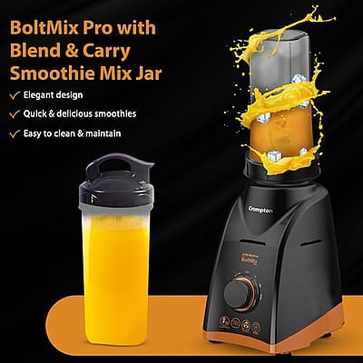 Crompton Boltmix Pro Mixer, Grinder & Blender, Heavy Duty 750W Powertron Motor, 3 Stainless steel Blade, 1 unbreakable jar & Motor Vent-X Technology Crompton Boltmix Pro Mixer, Grinder & Blender, Heavy Duty 750W Powertron Motor, 3 Stainless steel Blade, 1 unbreakable jar & Motor Vent-X Technology