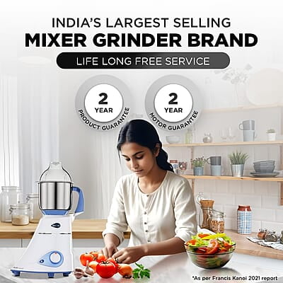 Preethi Blue Leaf Diamond MG-214 750 Watt Mixer Grinder with 3 Jars (Wet Grinding (1.5 litres) + Dry Grinding Jar (0.5 litre) + Chutney Jar (0.4 litre)Stainless steel)