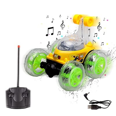 Rotating&Rolling Rechargeable Big Stunt Racing Car Toy with USB Charging Cable&Remote Control|Power Source:Lithium Rechargeable Battery for Car...