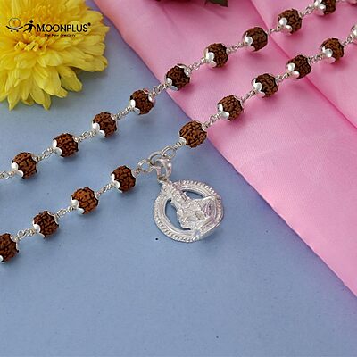 925 Silver Tied Rudraksha Mala Ruthratcham |Ayyappan Pendant Silver ,Certified