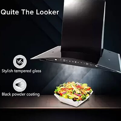 Wonderchef Power Curve Wall-Mount Chimney 1000M3/H Suction Capacity 3 Speed Push Control Low Noise 60cms