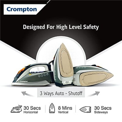 Crompton FabriAutoTech 2200 Watt Steam Iron Feather Touch Digital LED Fabric Temperature Control 3 Ways Auto Shut-off Scratch Resistant Ceramic Coating 400 Ml water Tank