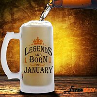 Sublimation Printed Froster Beer Mug With Glass Funny Legends are Born in January Beer Mug for Men (Frost Glass, 470 ml)