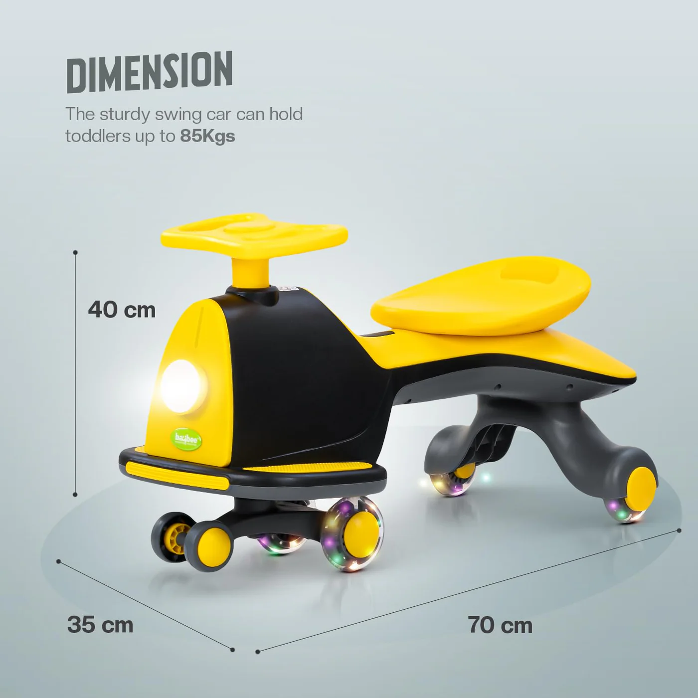 Baybee Nord Kids Magic Swing Car for Kids-Black/Yellow