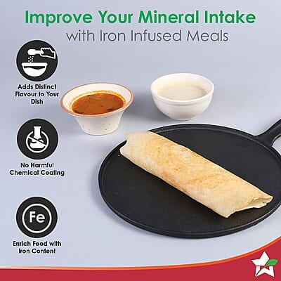 Wonderchef Forza Cast-Iron 27 cm Dosa Tawa Pan  4 mm Pre-Seasoned Cookware