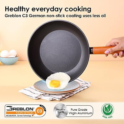 Wonderchef Caesar Forged Virgin Aluminium Fry Pan, 24cm, Black, Healthy Greblon C3