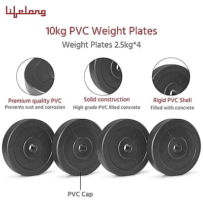Lifelong PVC Home Gym Set 10Kg Plate 3Feet Curl Rod and Dumbbells Rods with Gym Accessories