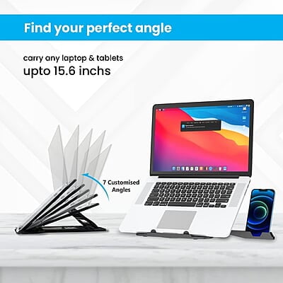 Portronics My Buddy Hexa 22 Laptop Stand with 360° Rotation Base, Mobile Stand, 7 Adjustable Heights, Air Ventilation, Portable & Foldable Design